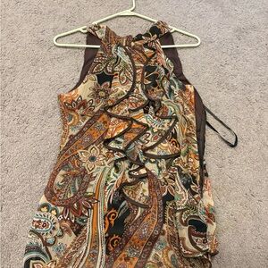 Iz Byer Brown and Orange Asymmetrical Ruffled Tank Top